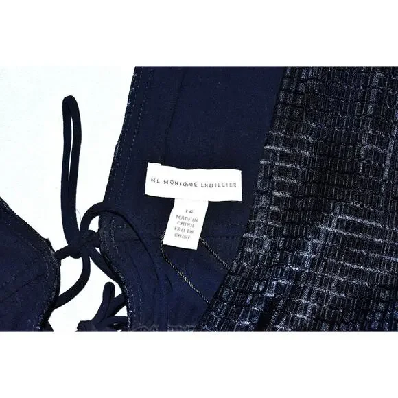 B2 NWT MONIQUE LHUILLIER Night Sky Deep V-neck Back Ties Sleeveless Dress Sz 16 - Picture 6 of 7